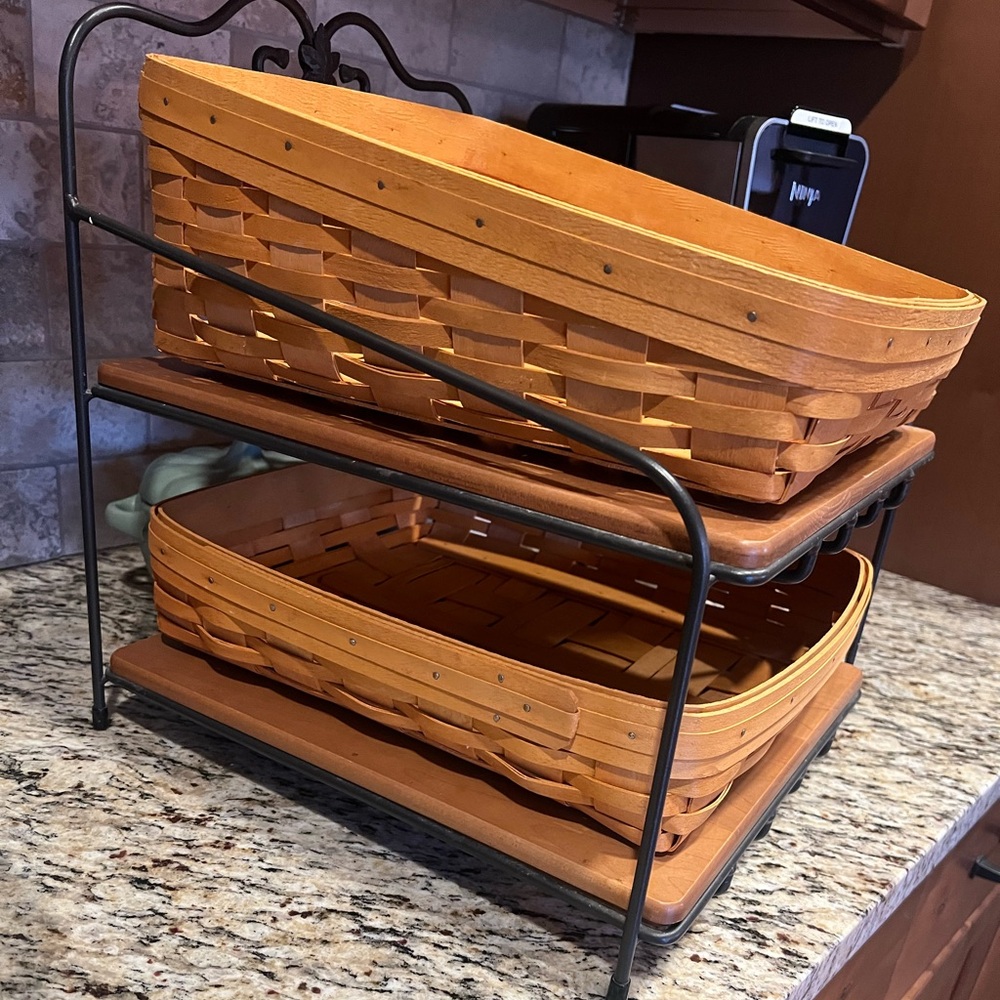 Longaberger basket stand and baskets